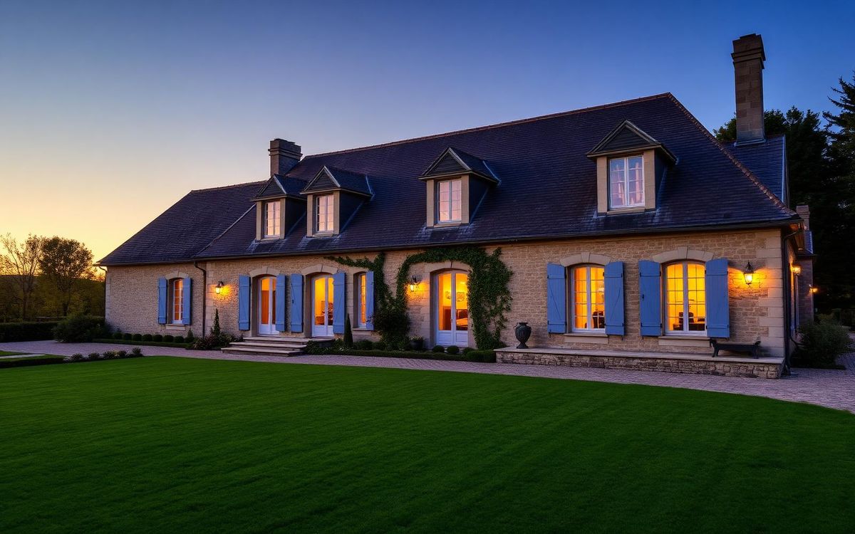 Maison en pierre de Touraine au coucher du soleil, exemple de bien accompagné